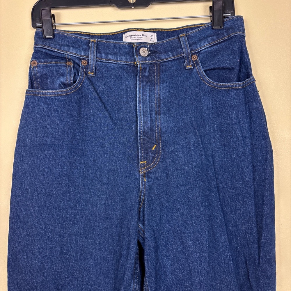ABERCROMBIE & FITCH Curve High Rise 90s Straight Jeans Dark Marble Women Size 27 - Picture 5 of 15